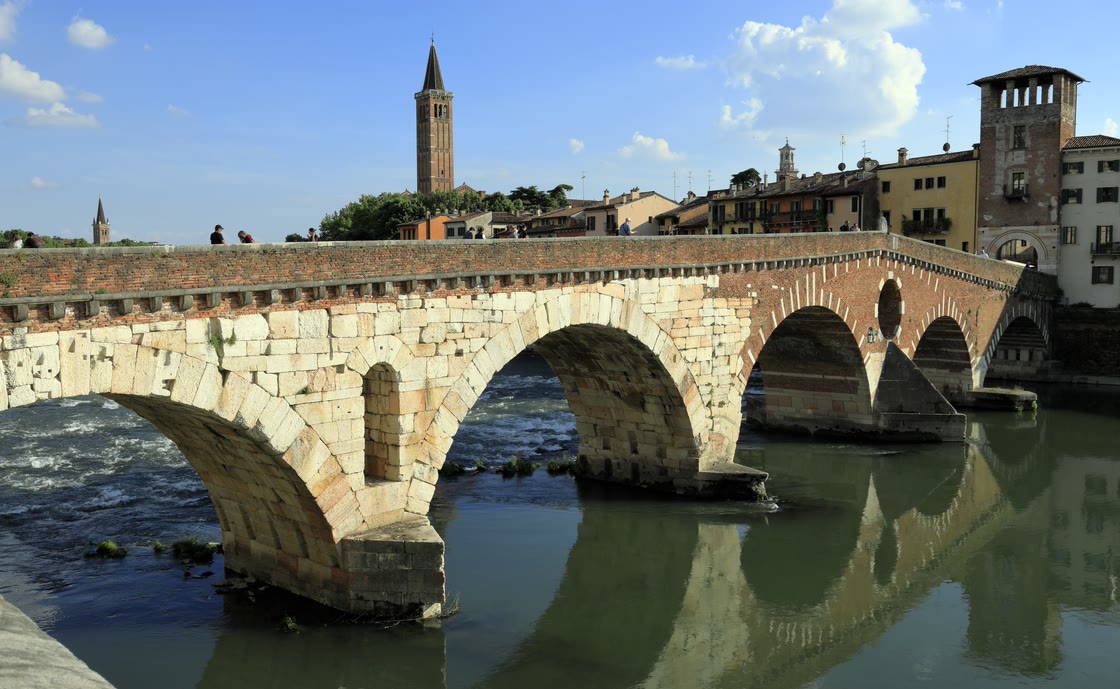 Ponte Pietra over the Adige on a sunny day
